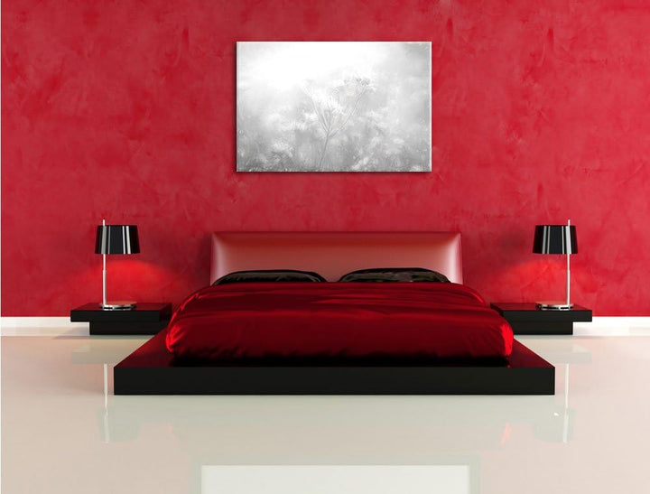 Pixxprint Romantische Blumenwiese Kohle Zeichnung Effekt, Format: 100x70 auf Leinwand, XXL riesige B