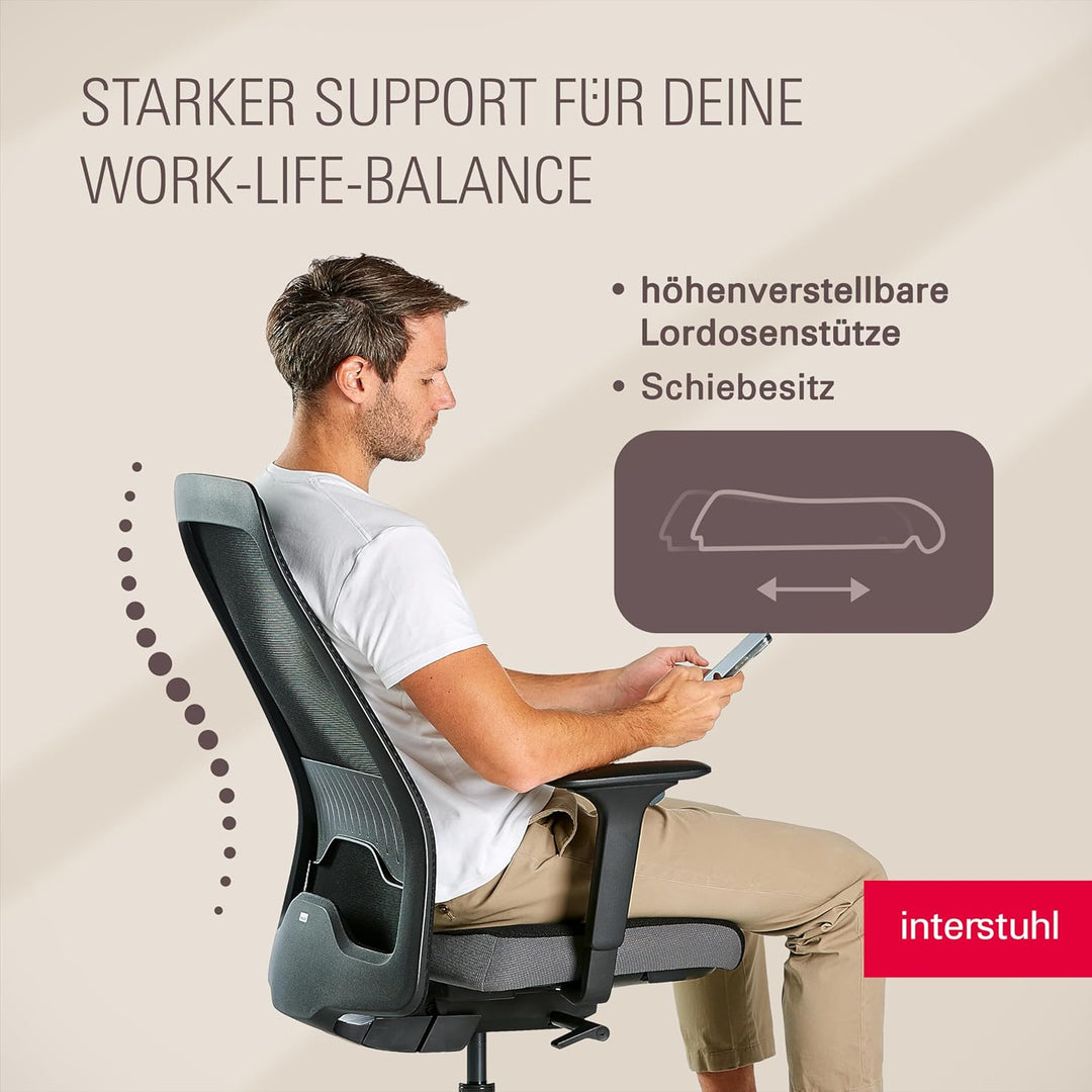 Interstuhl Style AIR + Ergonomischer Bürostuhl mit hoher Rückenlehne für grosse Menschen, Synchronme