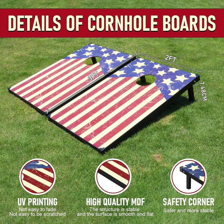 Cornhole Spiel Verordnung Grösse 91cmx60cm, Sackloch Spiel mit Corn Hole Spiel mit 2 Boards, 8 Wurfb