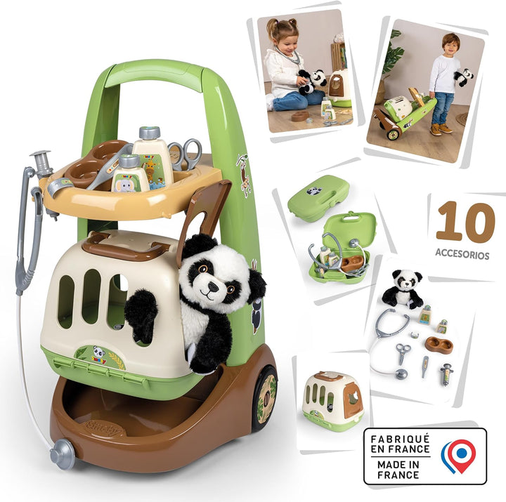 Smoby - Tierarzt-Trolley (31 x 32,1 x 55,2 cm) mit kuschelweichem Panda - 2-in-1 Transportbox mit ab