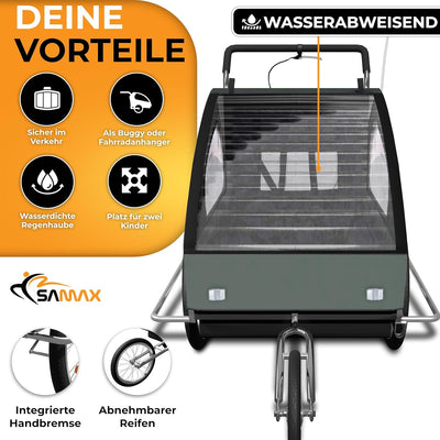 SAMAX Fahrradanhänger Jogger 2in1 Kinderanhänger Kinderfahrradanhänger Transportwagen gefederte Hint