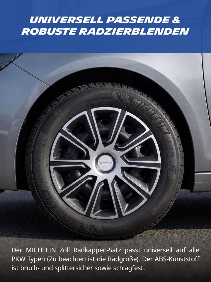 MICHELIN Radkappen 15 Zoll Universal Radzierblenden Louise 4er Set Fürs Auto ABS Kunststoff | Schwar