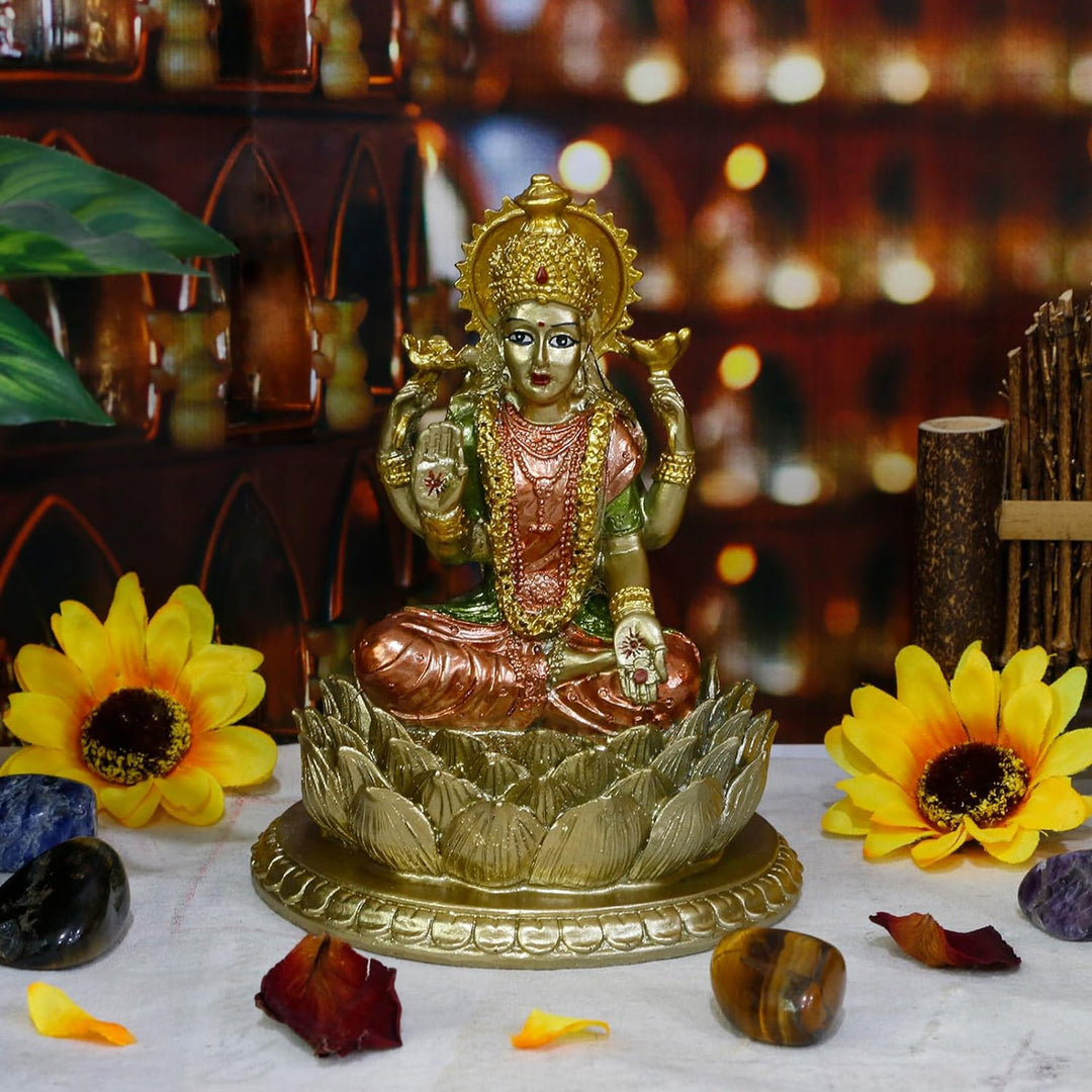 Lakshmi On Lotus 16,5 cm H lndian Gott Laxmi Statue Hindu-Murti Artikel Home Temple Mandir Pooja Dec