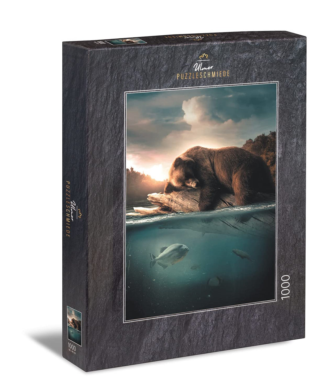 Ulmer Puzzleschmiede - Puzzle „Silent River“ - Illusorisches 1000 Teile Wildlife-Puzzle – Der Bär un