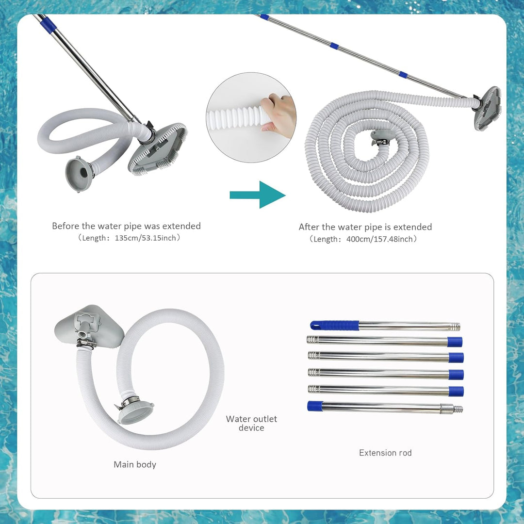 Poolsauger Bodensauger, Poolreiniger Bodensauger mit 4m Extradicker Schlauch und Edelstahlgriff, 202