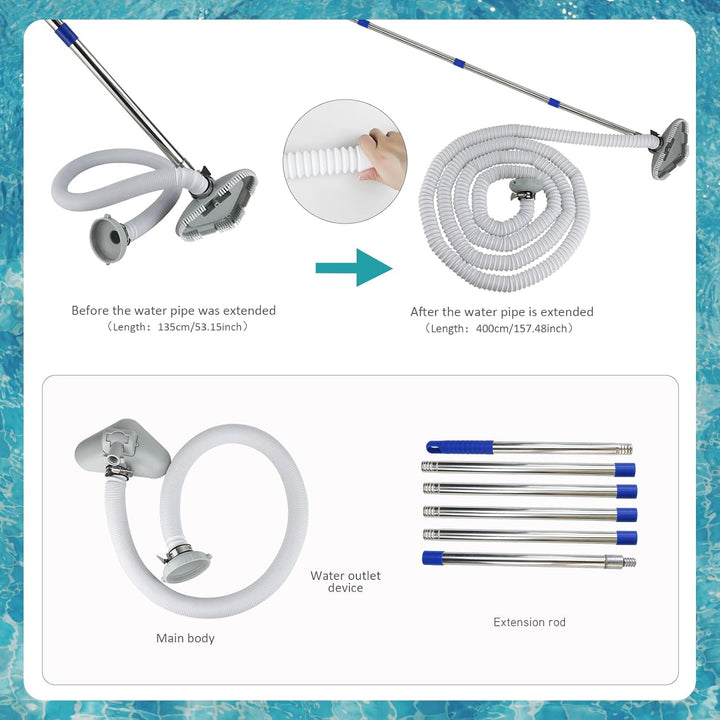 Poolsauger Bodensauger, Poolreiniger Bodensauger mit 4m Extradicker Schlauch und Edelstahlgriff, 202