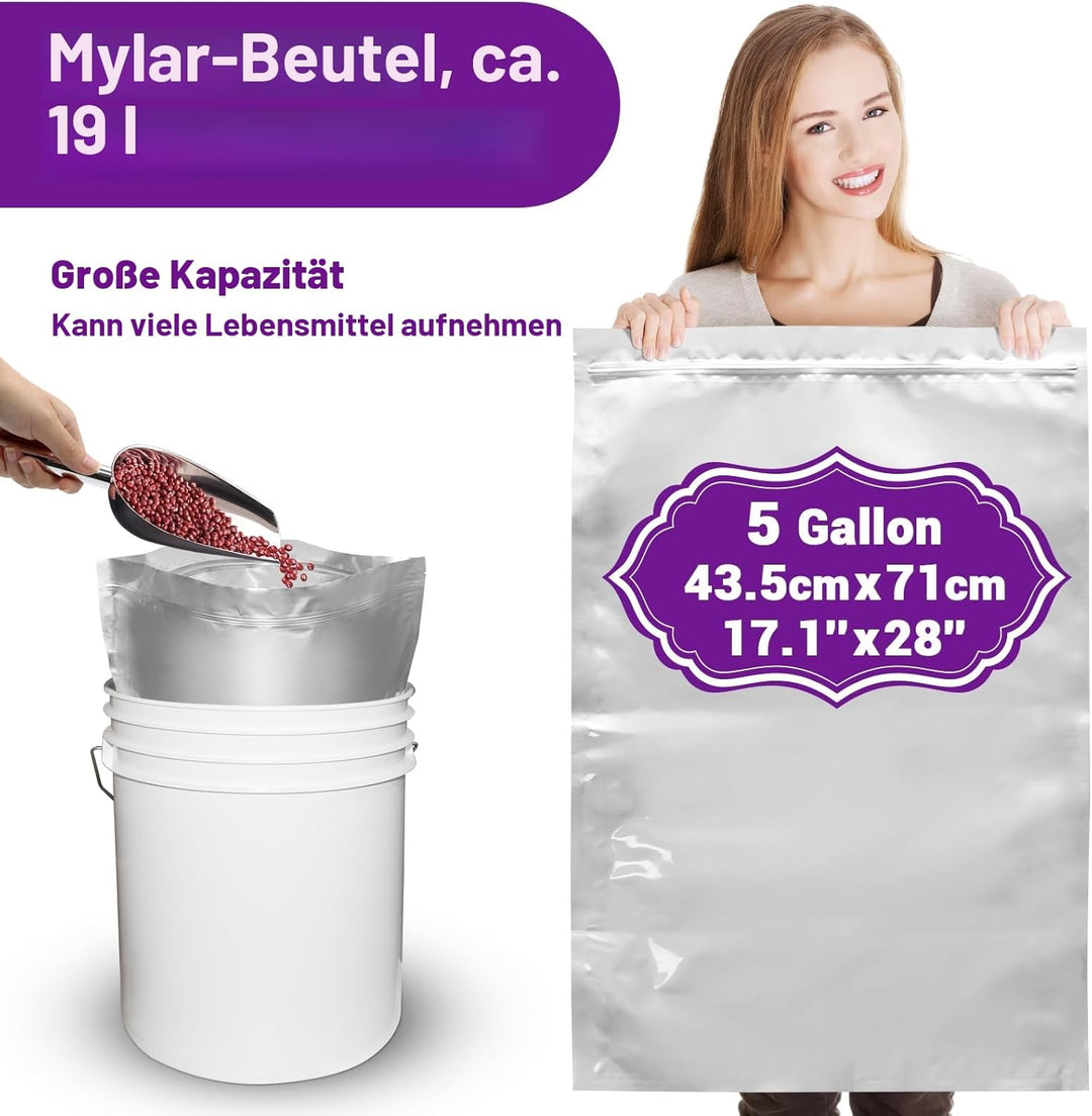 Mylar bags mit sauerstoffabsorber für lebensmittel, 43.5 x 71 cm, 25 x 35 cm, 1 Quart 15 x 22 cm, 8,