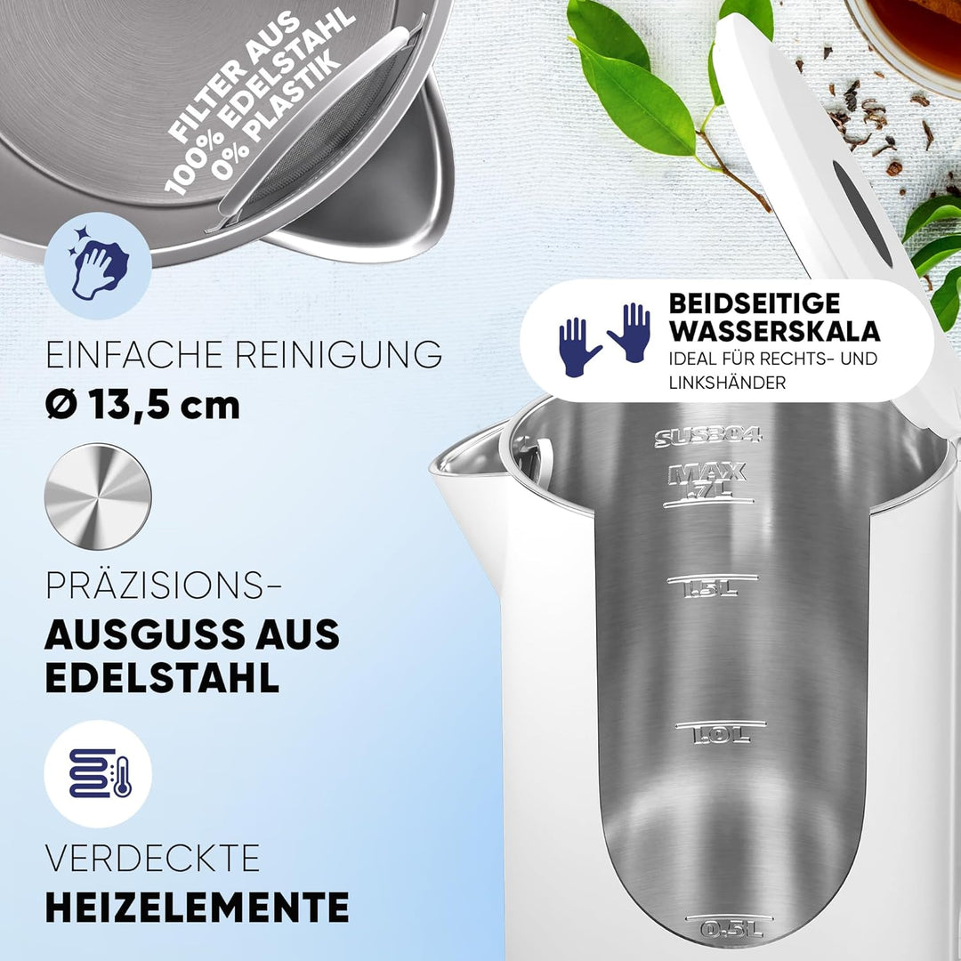 Stillstern Wasserkocher mit Edelstahl Filter [1,7L - 2200W] Wasserkocher mit Präzisionsausguss und A