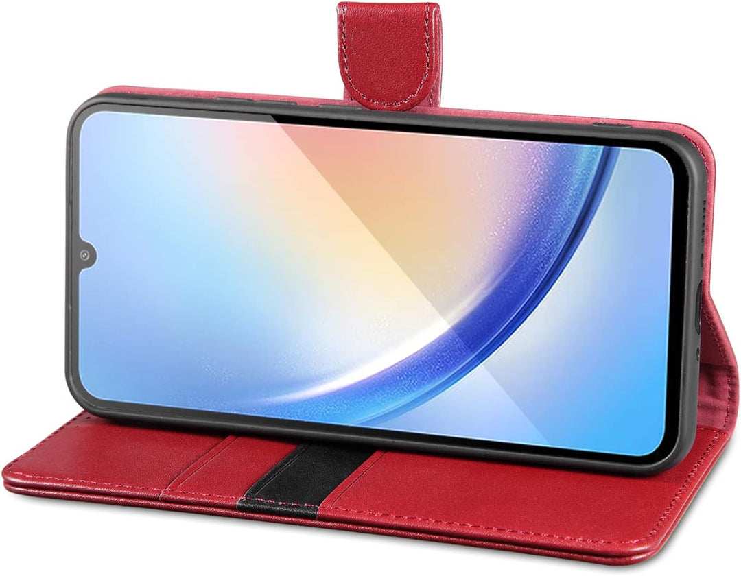 LENSUN Hülle Echtleder für Samsung Galaxy A34, Handyhülle [Echtes Leder][Magnetverschluss][RFID Bloc