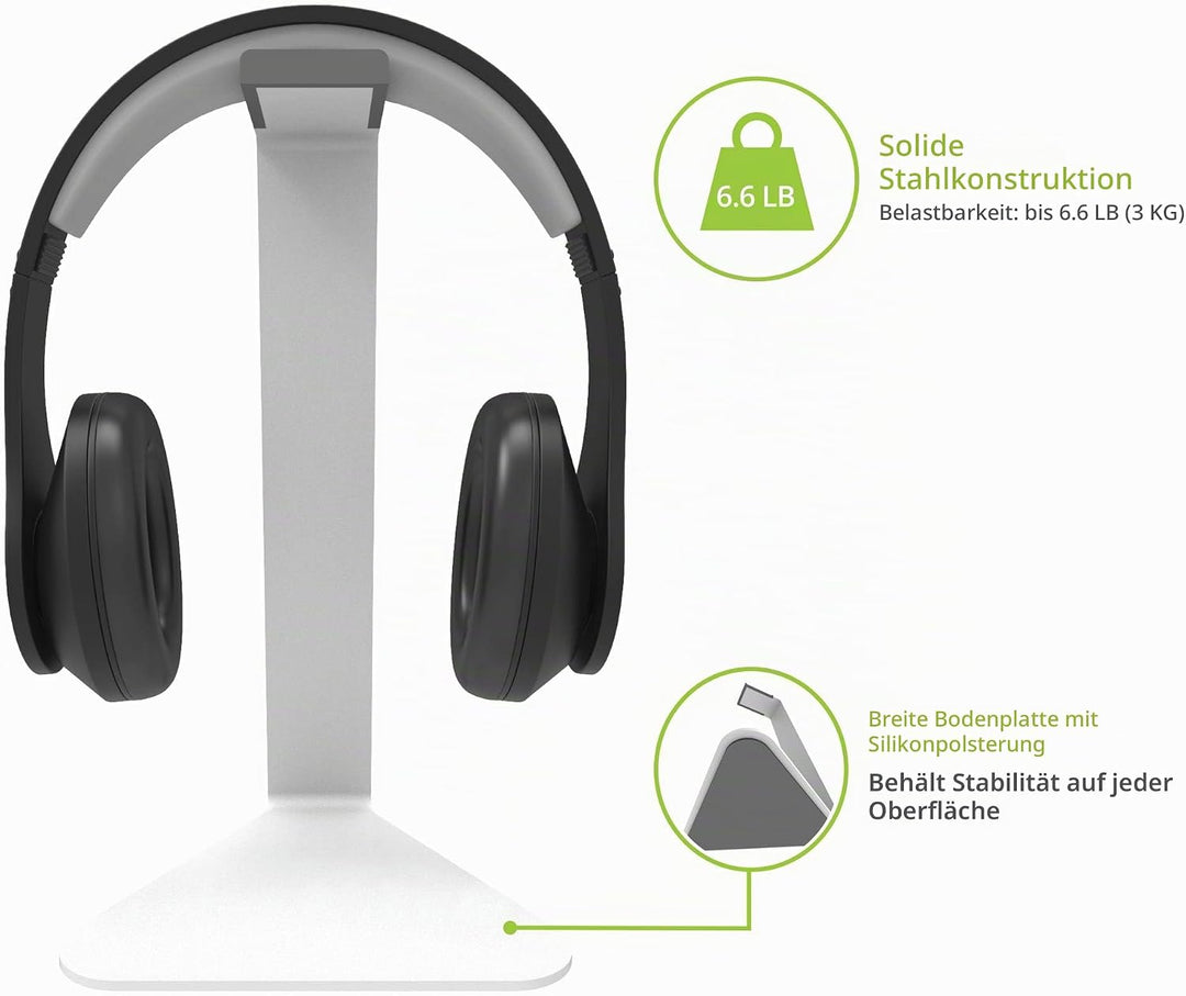Kanto H1W Universal Headphone Stand with Curved Silicone Padding | White, White