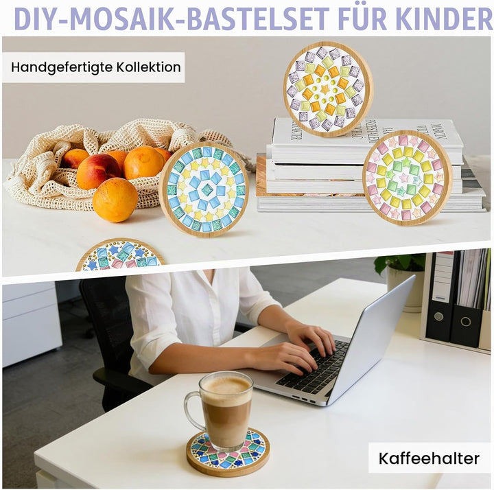 YYTECH 4 Stück Mosaik Untersetzer Bastelset, Mosaik Bastelset Erwachsene, Bambus Untersetzer, Bastel
