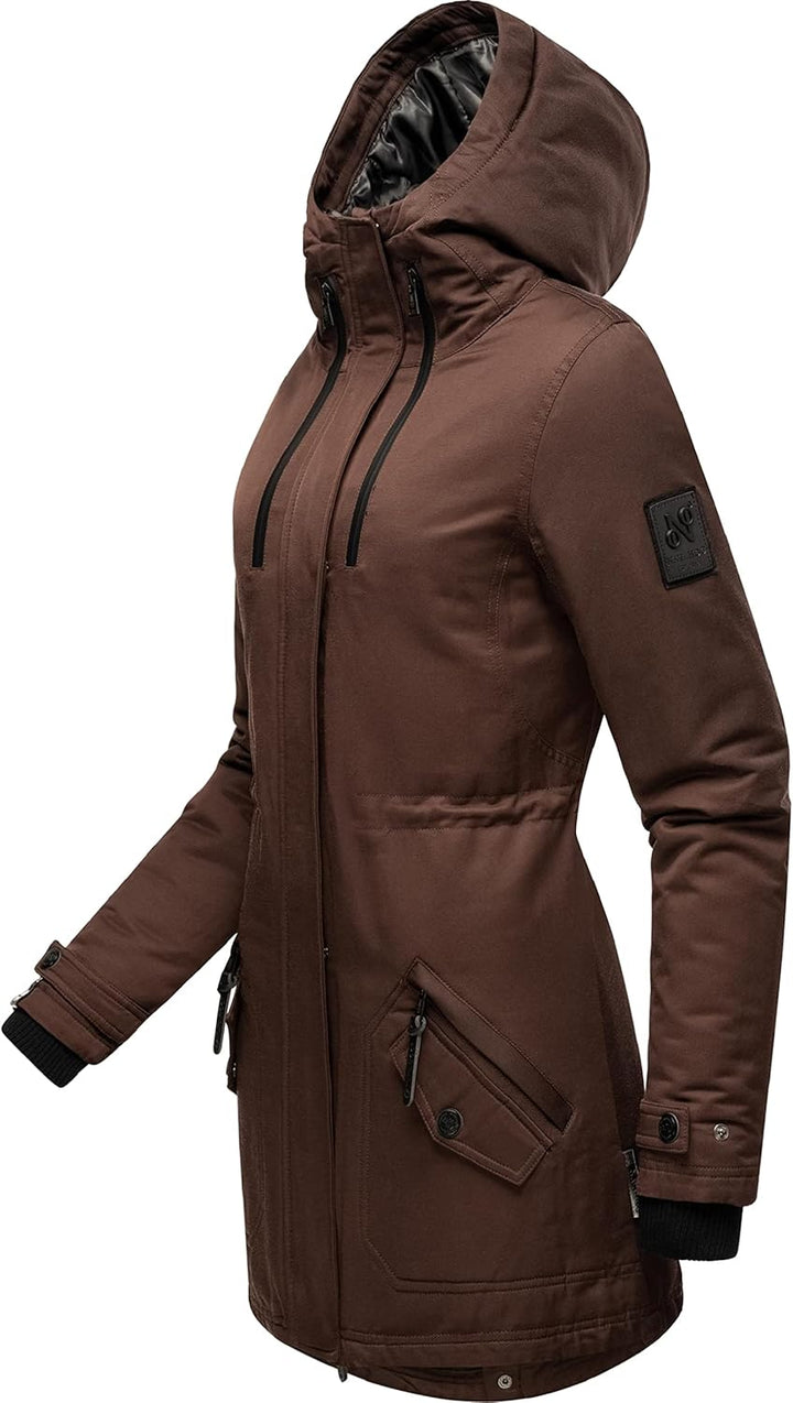 Navahoo Damen warmer Winter Kurzmantel Avrille II XS-XXL M Dark Choco, M Dark Choco