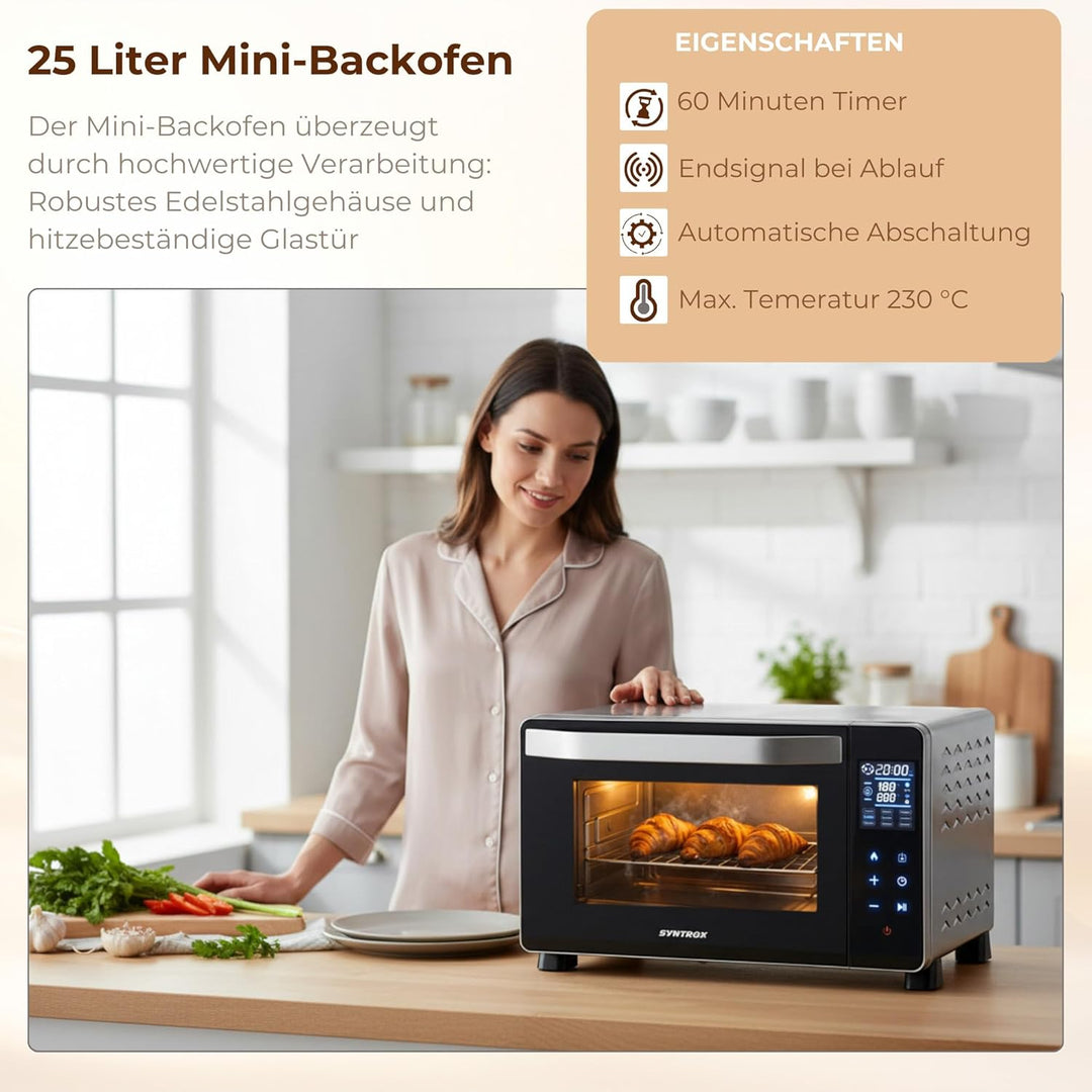 Syntrox 25 l Touch Mini Backofen Saltillo | Miniofen | Pizzaofen | Pizzabackofen, 25 Liter, Edelstah