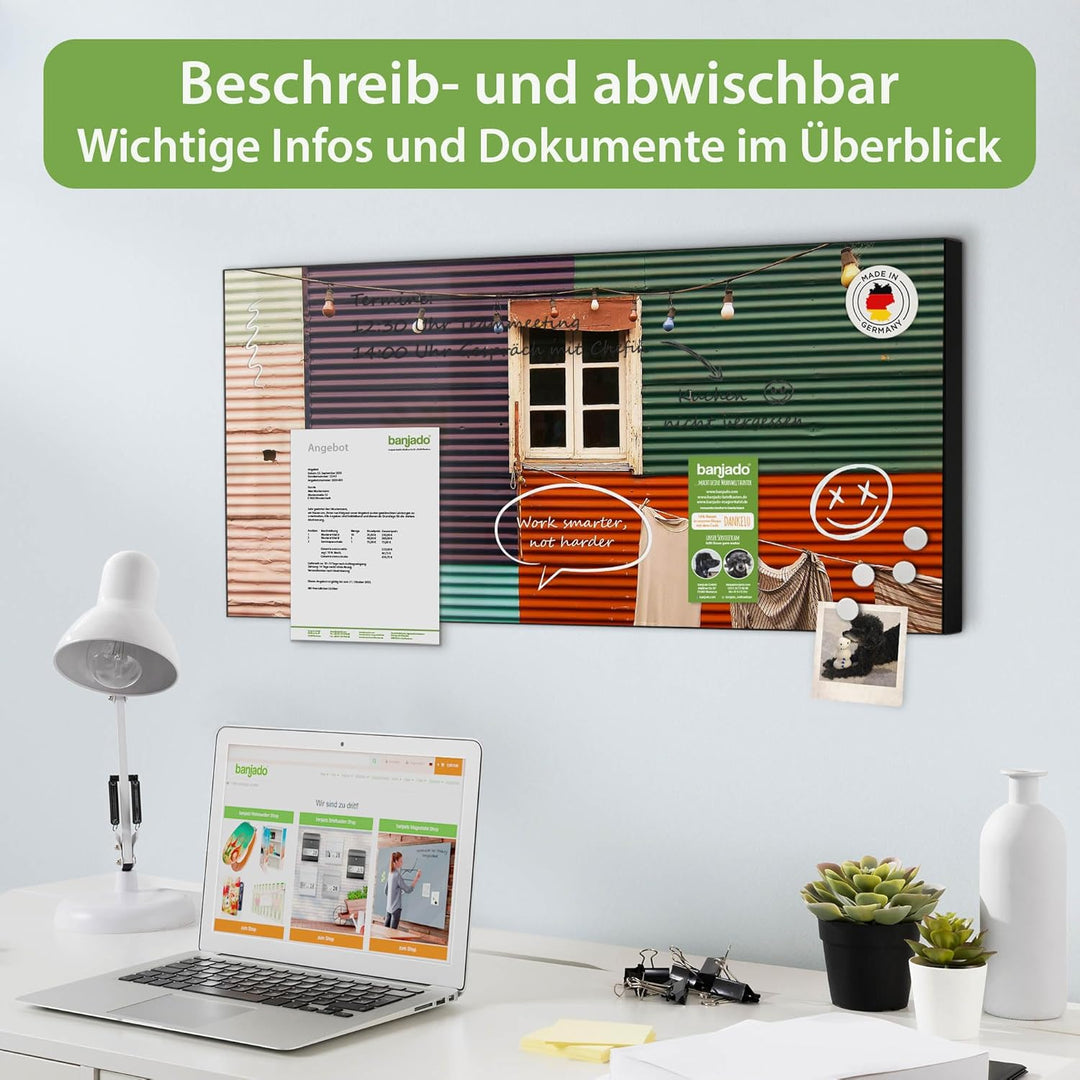 banjado Magnettafel schwarz 78 x 37cm / Magnetwand Metall/Magnetpinnwand als Memoboard/Pinnwand Magn