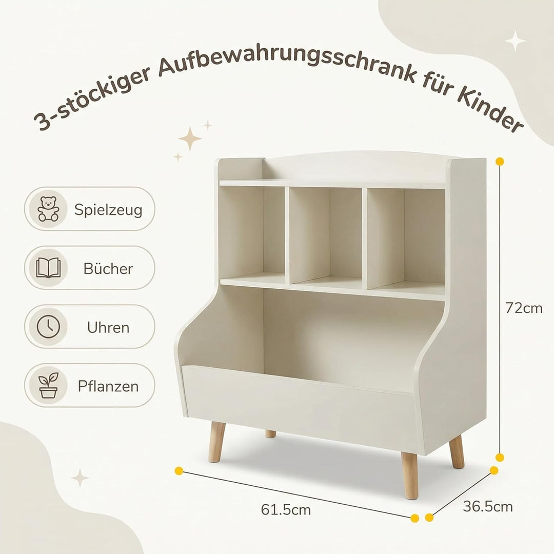 Kinderregal mit Spielzeugaufbewahrung – Bücherregal für Kinder, 3-stufiges Standregal mit Beinen, 5-