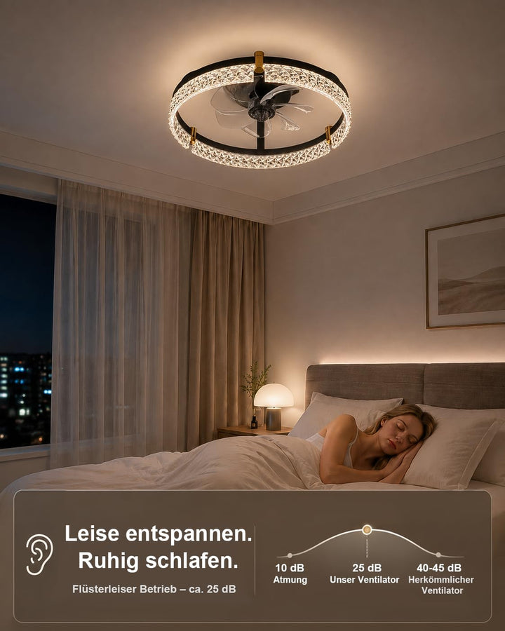 Airwit 50cm Deckenventilator mit Beleuchtung, Lampe mit Ventilator in Glasoptik, Deckenlampe mit Ven