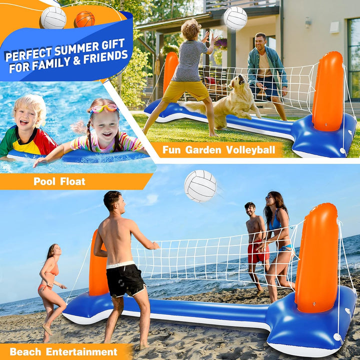Subtail Aufblasbares Volleyball-Set, 290 cm Aufblasbares Pool Schwimmset Inklusive Basketballkorb-Se