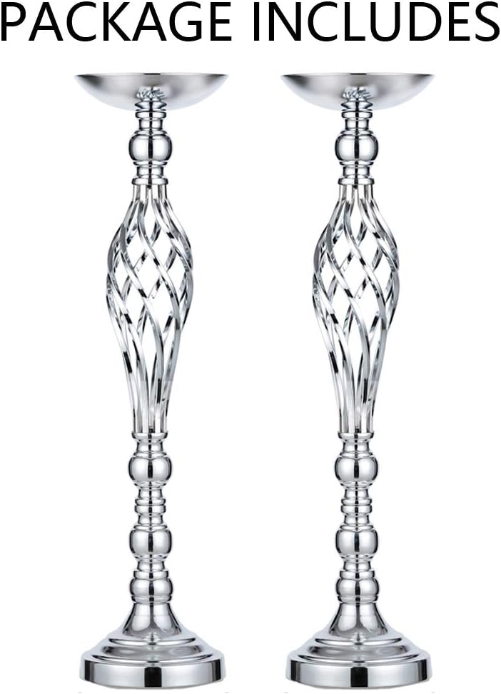 NUPTIO Satz von 2 Vielseitigen Silber Blumen Arrangement Ständer 59cm Höhe & Stumpen Kerzenhalter Se