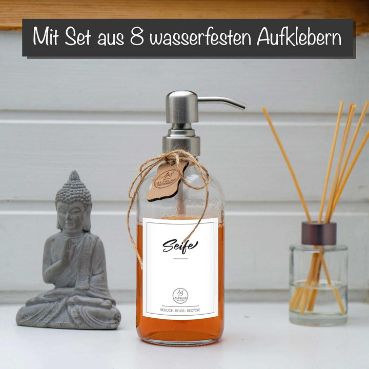 ALTGLAS Seifenspender 'Sarajevo' - Doppel Set Dusch Spender aus Klar Glas Flasche mit Silikon Unters