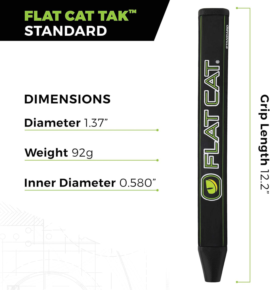 TAK Flat Cat Golf Putter Grip (Various Sizes) Standard, Standard