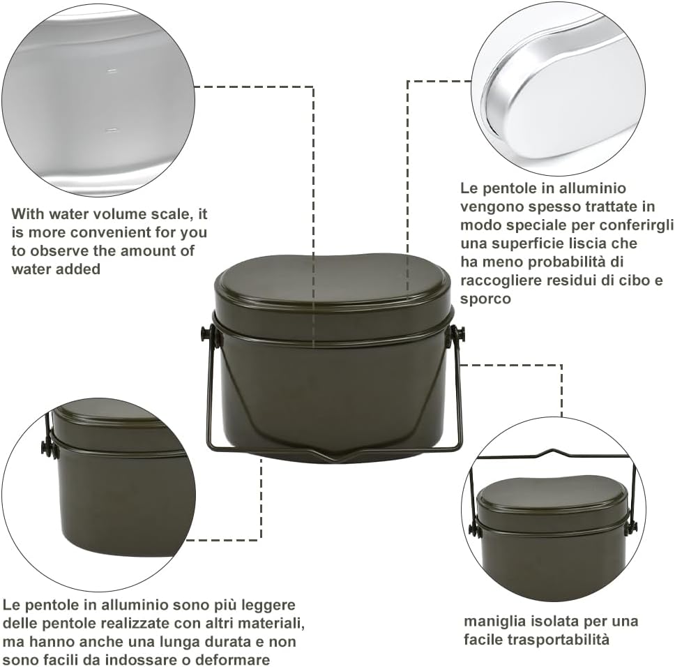 Kleemeiero Stil Bundeswehr Essgeschirrset Outdoor Geschirr-Set Aluminium Kochgeschirr Bund Essbestec