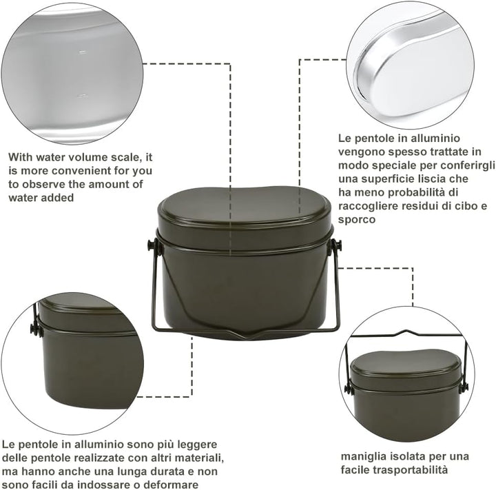 Kleemeiero Stil Bundeswehr Essgeschirrset Outdoor Geschirr-Set Aluminium Kochgeschirr Bund Essbestec