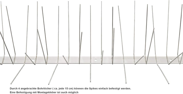 Profi Edelstahl Taubenspikes 6 Reihig - Effektive Taubenabwehr- Vogelabwehr Edelstahlleiste Spikes f