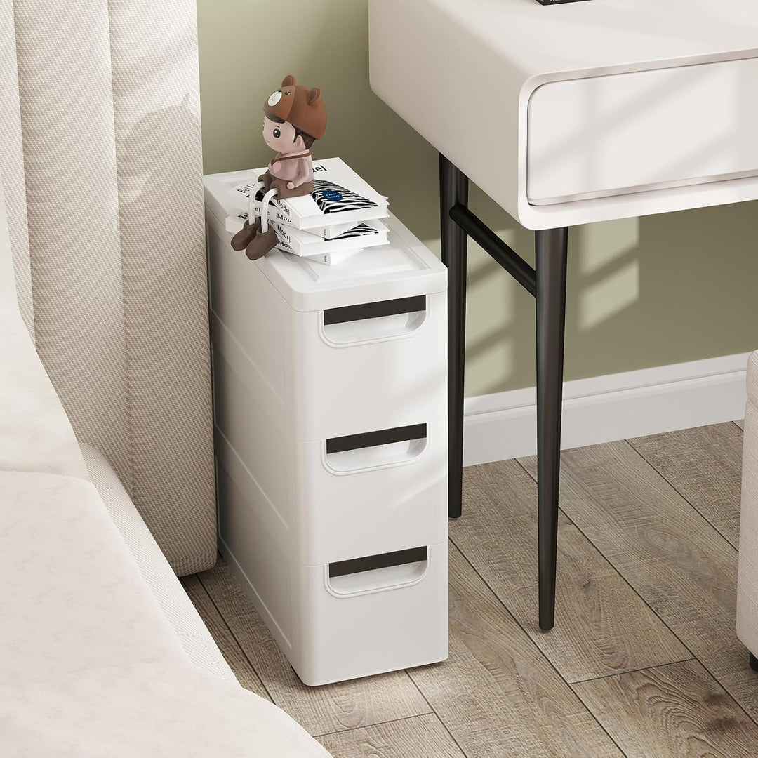 Schmaler Badezimmerschrank auf Rollen, Schmaler Badezimmerschrank mit 3/4/5 Schubladen, Mobiler Schu