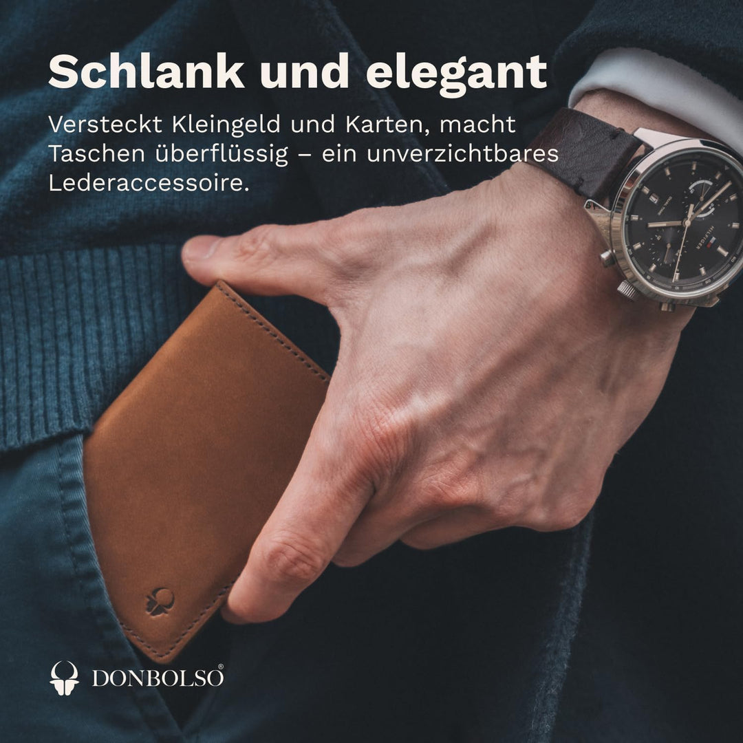 DONBOLSO Wallet Flip I Slim mit Flipcase I Leder Geldbeutel mit RFID Schutz I Schmale Geldbörse mit