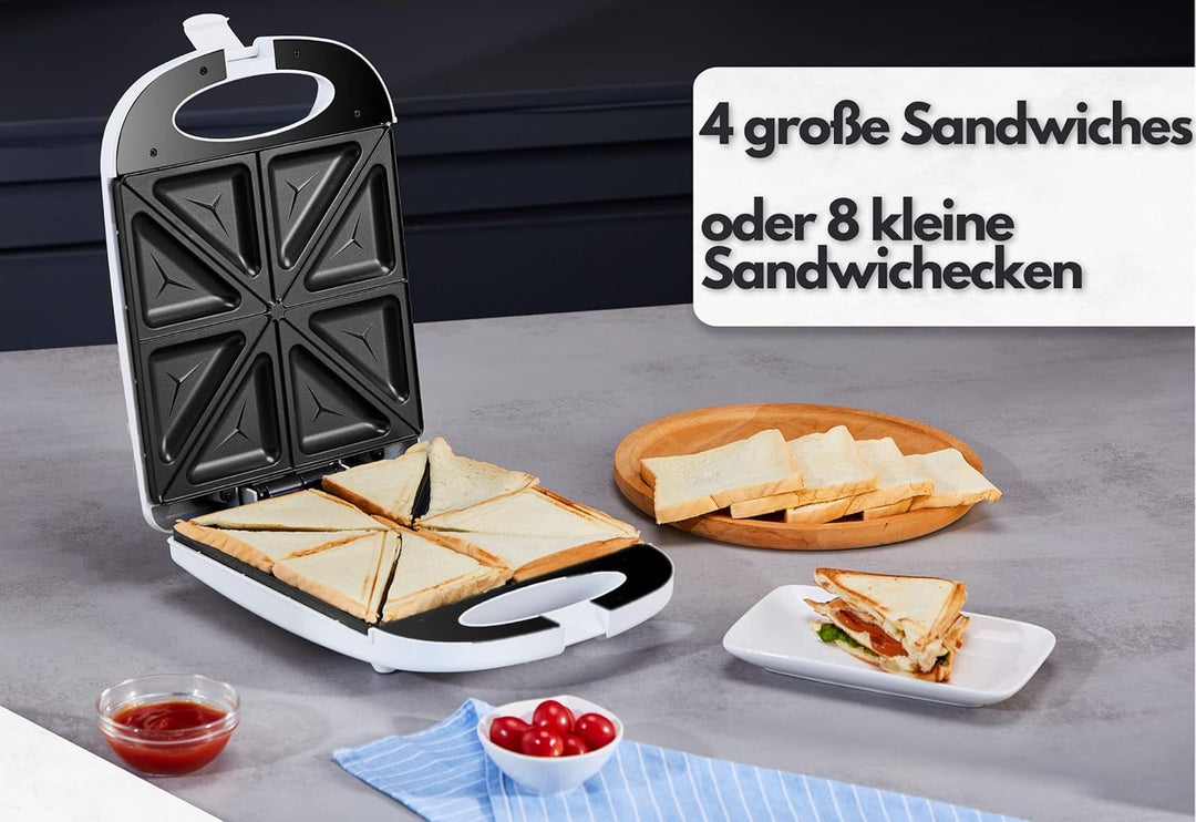4er Sandwichmaker | 1200 Watt | 8 Sandwichecken | Cool-Touch-Gehäuse | Antihaftbeschichtung | Sandwi