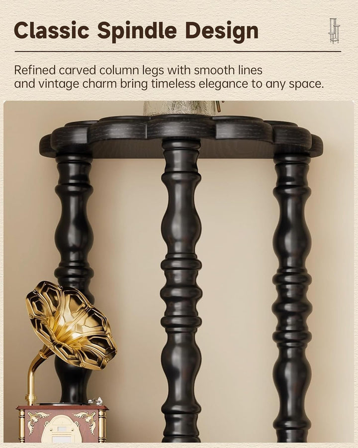 Vintage Eckregal mit 4 Ebenen, Massives Holz Standregal Lagerregal mit Eleganten Spindelbeinen, Büch