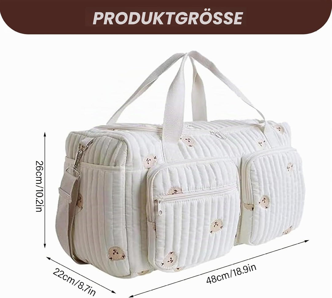 Gesteppte Wickeltasche, grosse Kapazität, Teddybär-Muster, niedliche Reisetasche, tragbar und leicht