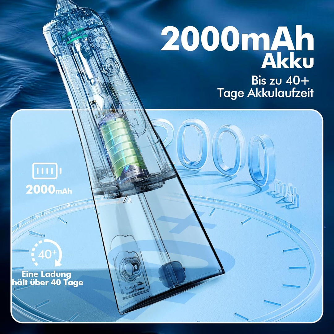 Munddusche Kabellos, Tragbarer Water Flosser mit 4 Modi & 8 Jet-Düsen,Munddusche Testsieger 2025,Zah