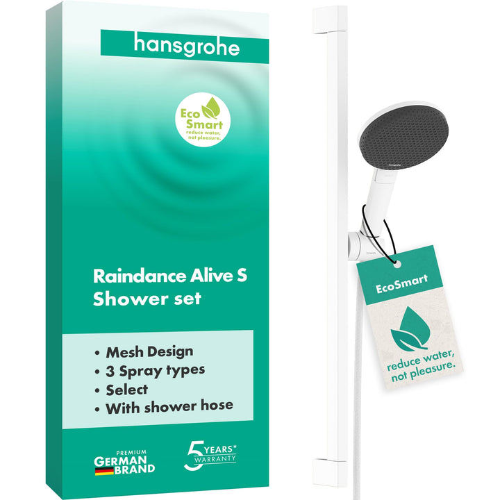 hansgrohe Raindance Alive Select S - Duschset mit Duschkopf wassersparend (EcoSmart, 3 Strahlarten i
