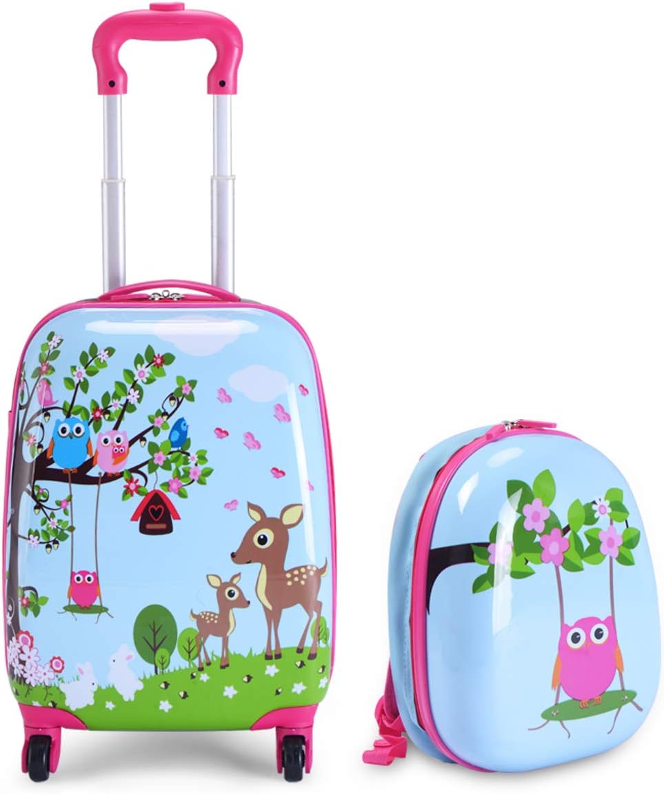 GOPLUS Kinderkoffer mit Rucksack, Kids Trolley, Kindergepäck mit Rollen, Reisekoffer mit Teleskopgri