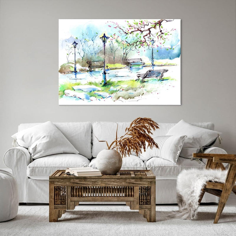 Bilder auf Leinwand 100x70cm Leinwandbild Path urban Park Landschaft Gross Wanddeko Bild Schlafzimme