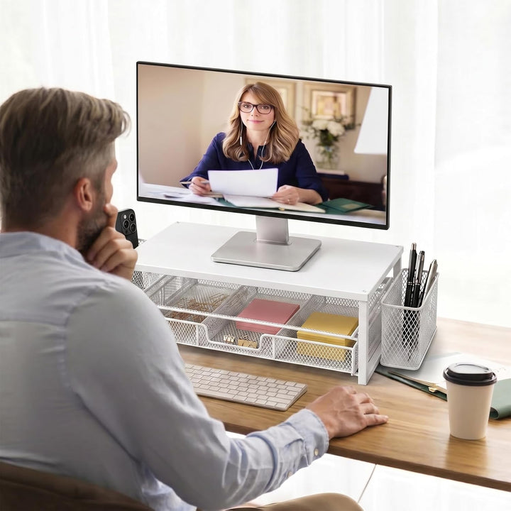 Monitorständer mit Schublade, Monitorständer, Monitor Erhöhung für Bildschirm und Laptop, Bürobedarf