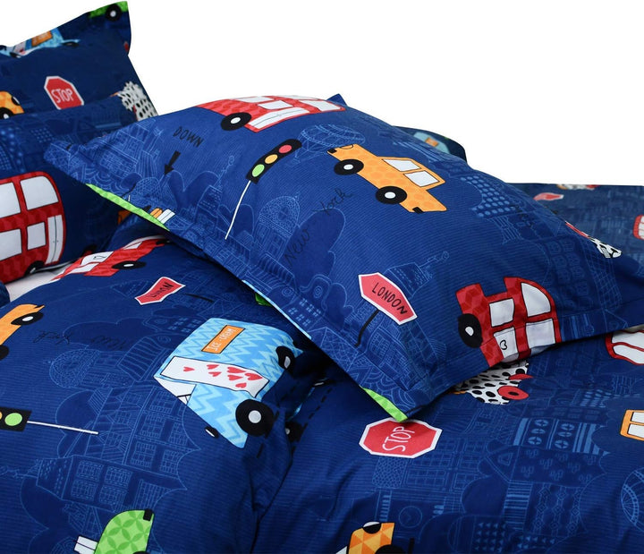 Bettwäsche Kinder 135x200 Jungen Kinderbettwäsche Set Blau Cars Autos Bettbezug 135 x 200 mit Kopfki