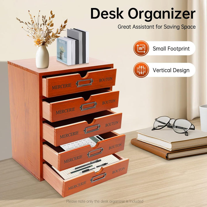 Rollcontainer |Aufbewahrungsschrank 5 Ebenen |Schreibtisch-Organizer aus Holz | Kiefernholz | Retro-