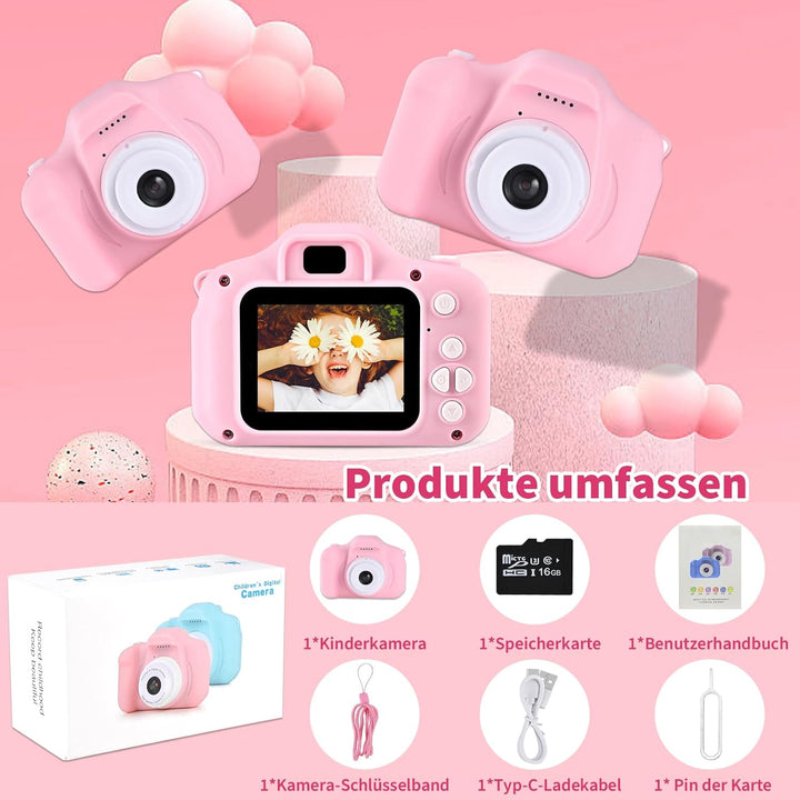 Faburo Kinder Kamera, 1080P Kamera Kinder mit SD-Karte, 2.0 Display Kinderkamera ab 3 4 5 6 7 8 9 10