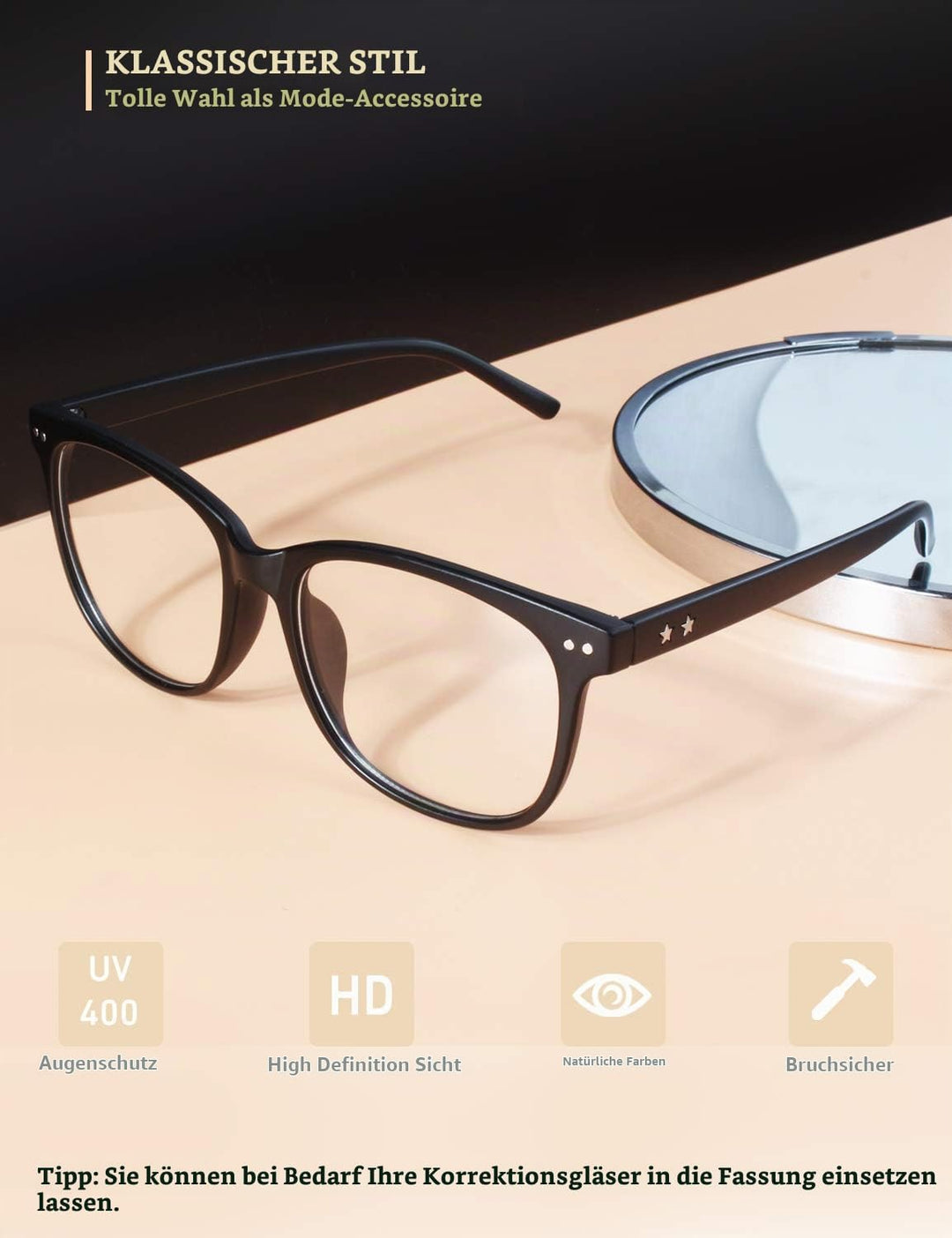 GQUEEN Hornbrille Brille Ohne Stärke Fake Brille Nerdbrille Damen Herren Grosser Rahmen UV400,PE1 1.