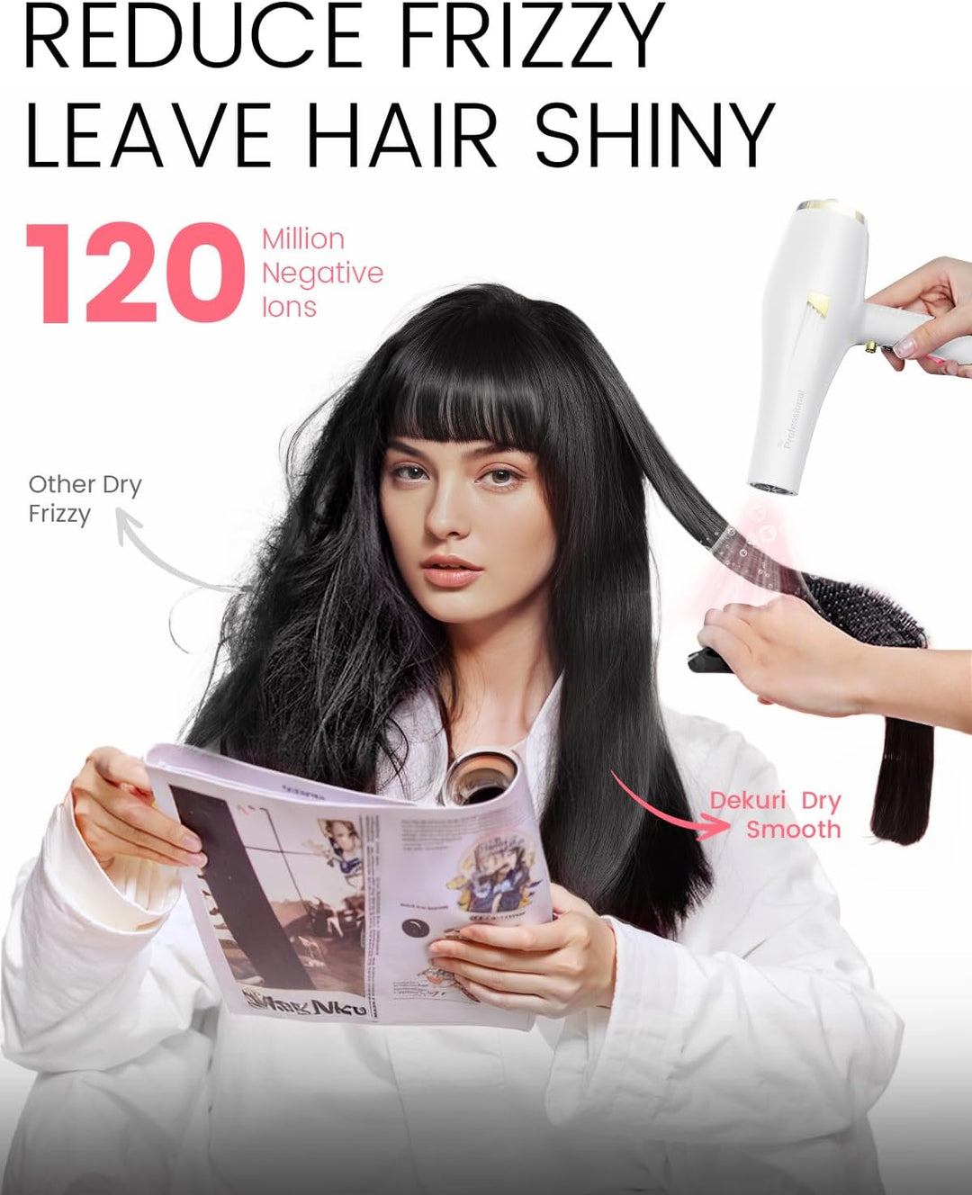 Dekuri Föhn Ionen, Profi Fön Haartrockner Hair Dryer Haarföhn mit 1 Diffusor 2 Stylingdüse, 3 Heiz u