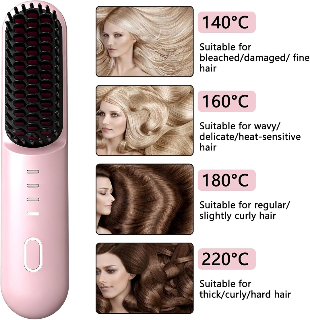 HENGBIRD Kabellose Glättbürste Pink Edition – 3-in-1 Haarglätter Bürste Zum Glätten, Locken & Pflege