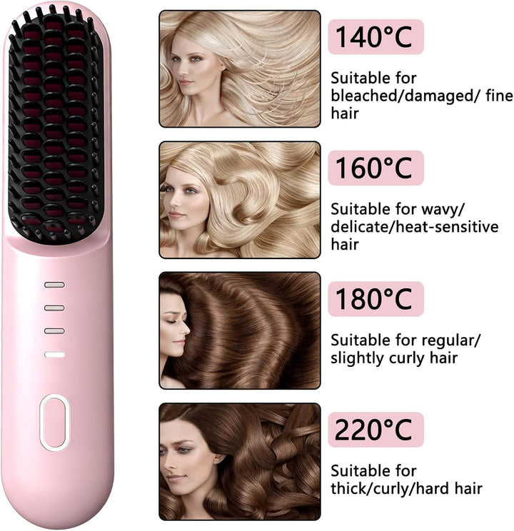 HENGBIRD Kabellose Glättbürste Pink Edition – 3-in-1 Haarglätter Bürste Zum Glätten, Locken & Pflege