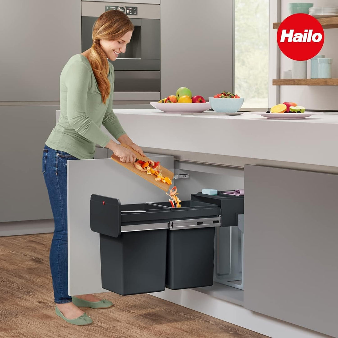Hailo EcoLine Design L Einbau-Mülltrennungs-System | 2 x 14L | 28L | Duo Mülltrenner mit Vollauszug