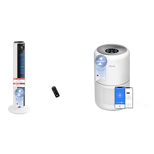 Levoit Luftreiniger & Turmventilator Set – Starker Luftstrom & 99,97% Filterung – 20dB leise, HEPA F