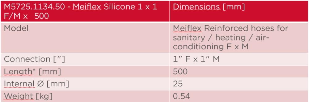 Meibes Silikonarm Meiflex verstärkte Schläuche für Sanitär/Heizung/Klima 1" F/M, 50 cm - M5725.1134.