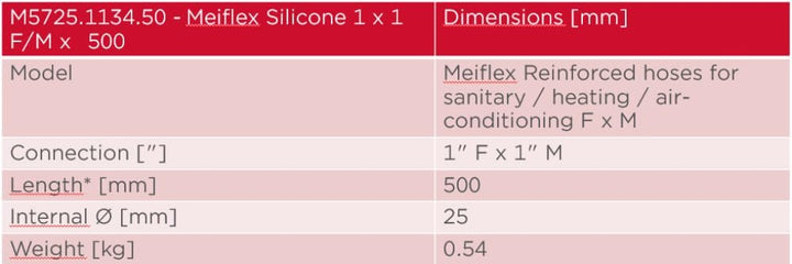Meibes Silikonarm Meiflex verstärkte Schläuche für Sanitär/Heizung/Klima 1" F/M, 50 cm - M5725.1134.