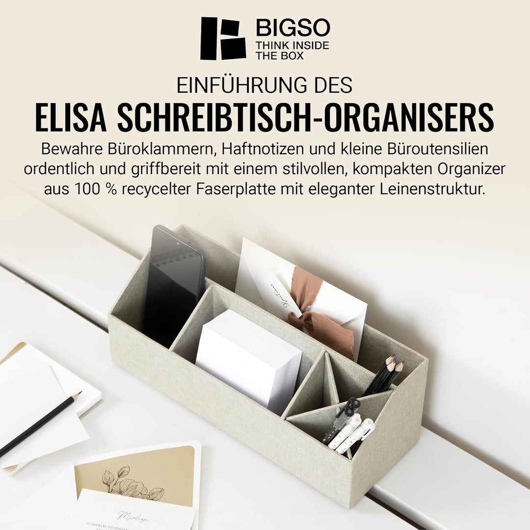 BIGSO ELISA Schreibtisch Organizer – Aufbewahrungsbox mit 4 Fächern – Schreibtischablage für Zettel,
