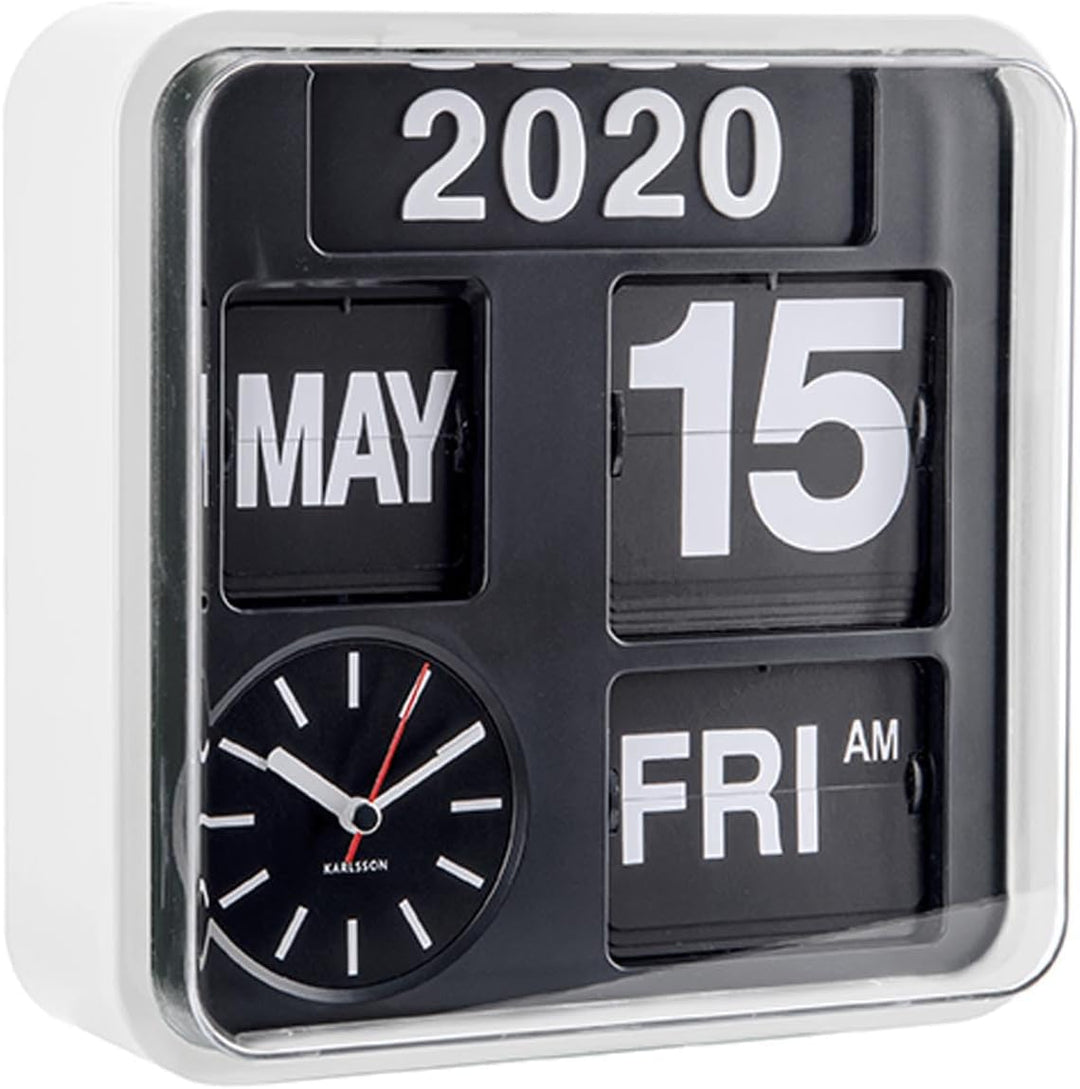 KARLSSON KA5364WH - Mini-Wanduhr mit Kalender - Fallblattanzeige - Weiss
